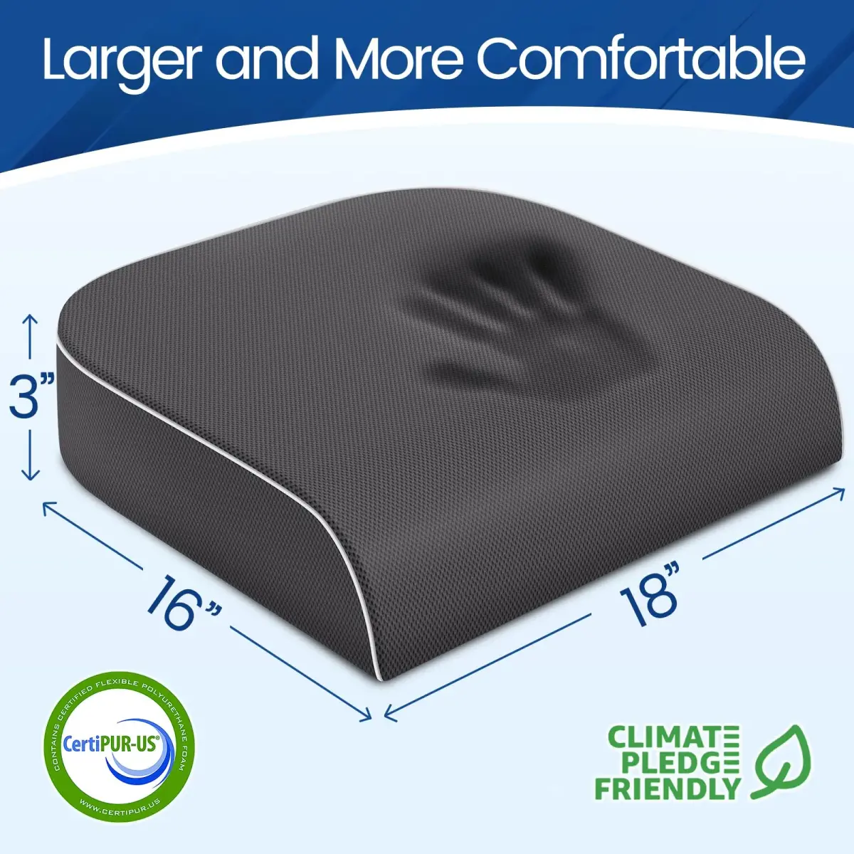 SweetSlubr Memory Foam Seat Cushion Large 41cm (16"x18") | Ergonomic Tailbone Pain Relief for Office, Car, Travel - view 2