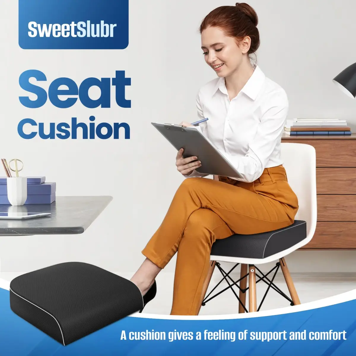 SweetSlubr Memory Foam Seat Cushion XL Black | Ergonomic Tailbone Pain Relief Pad - view 7