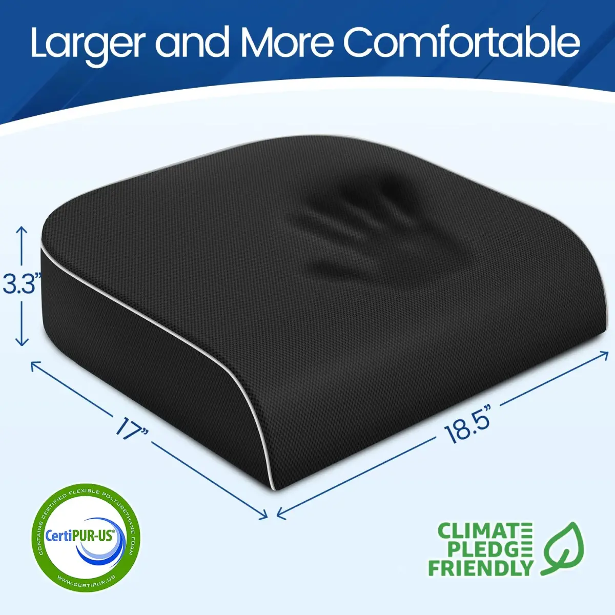 SweetSlubr Memory Foam Seat Cushion XL Black | Ergonomic Tailbone Pain Relief Pad - view 2