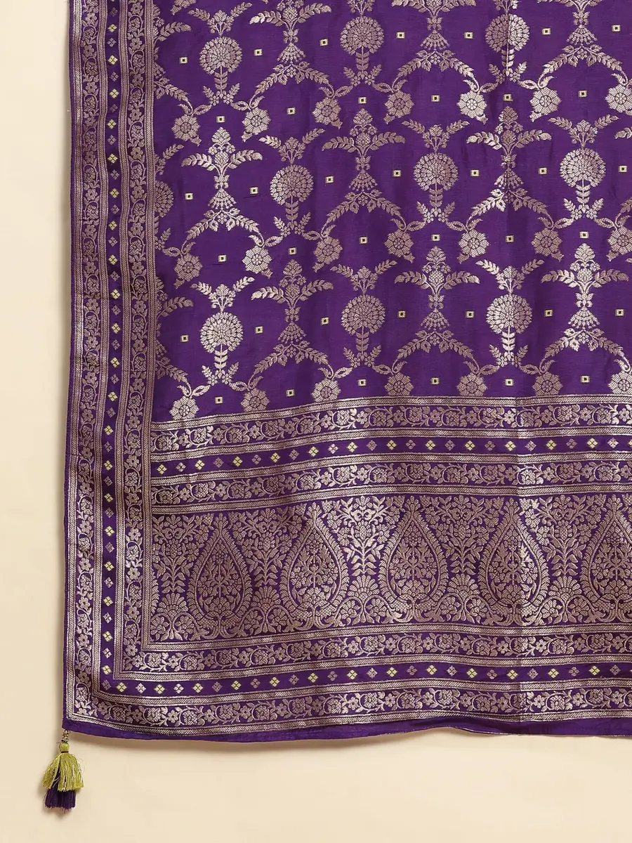 TRENDMALLS Women's Banarasi Silk Dupatta 2.25m Purple | Ethnic Floral Zari Weave - view 6