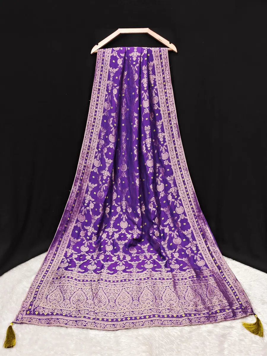 TRENDMALLS Women's Banarasi Silk Dupatta 2.25m Purple | Ethnic Floral Zari Weave - view 2