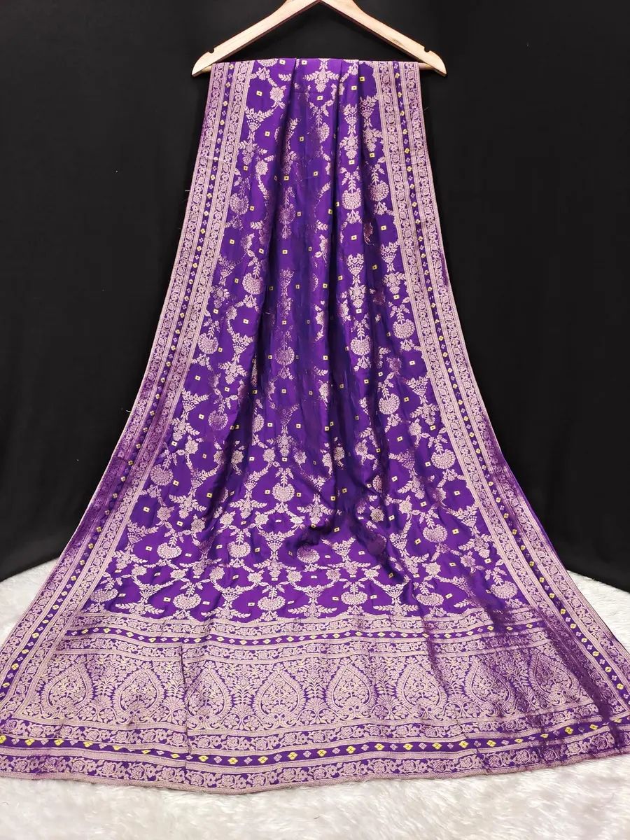 TRENDMALLS Women's Banarasi Silk Dupatta 2.25m Purple | Ethnic Floral Zari Weave - view 4