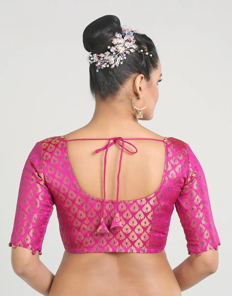 Madhu Fashion Brocade Saree Blouse Pink | Elegant, Non-Padded, Cotton Lined (42) - view 2