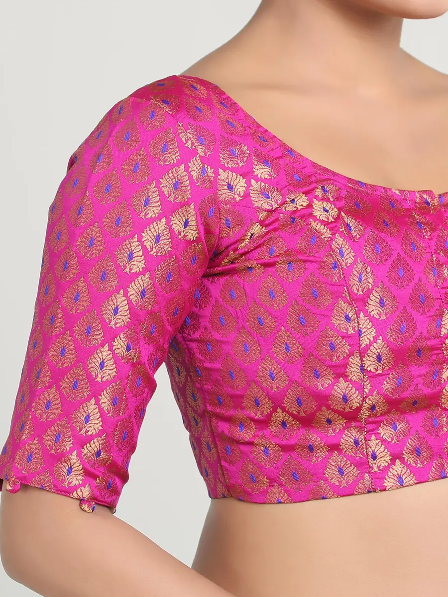 Madhu Fashion Brocade Saree Blouse Pink | Elegant, Non-Padded, Cotton Lined (42) - view 3