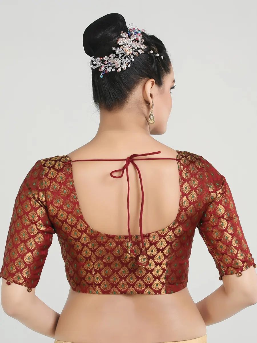 Madhu Fashion Brocade Saree Blouse 34 | Elegant, Non-Padded, Cotton Lined - view 2