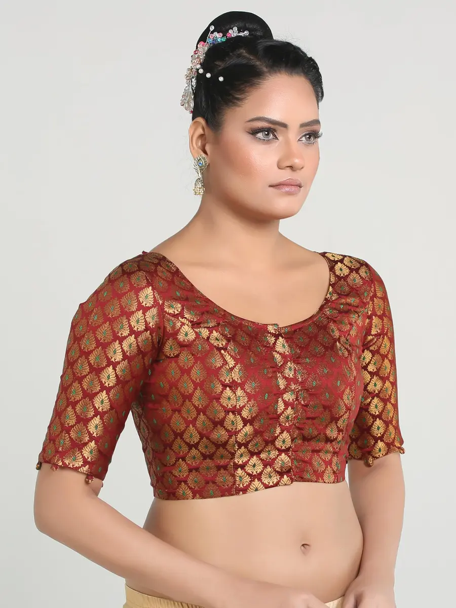 Madhu Fashion Brocade Saree Blouse 34 | Elegant, Non-Padded, Cotton Lined - view 3