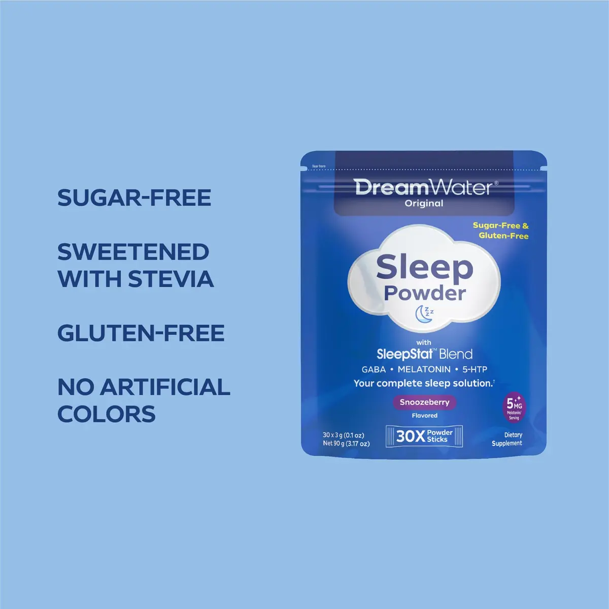 Dream Water Sleep Aid Powder, Melatonin 5mg, GABA, 5-HTP, 30-Count | Natural Sleep Support - view 3