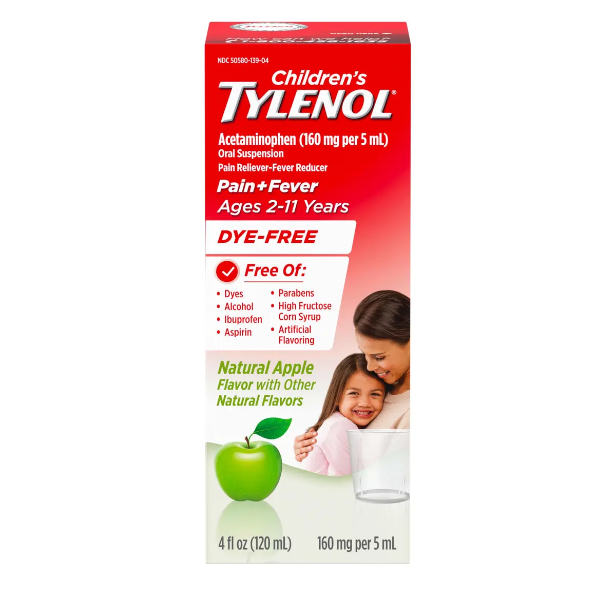 Tylenol Children's Acetaminophen Oral Suspension 4 fl. oz | Natural Apple Flavor, Safe for Kids 2-11 - main product image