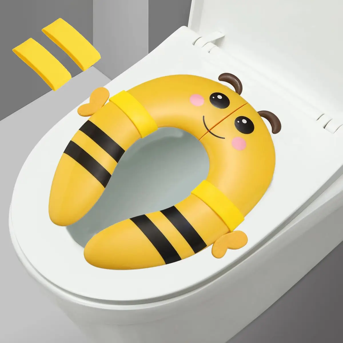 PandaEar Folding Travel Toilet Seat for Kids | Yellow Silicone Potty Training Seat with Non-Slip Pads (1 Unit) - main product image