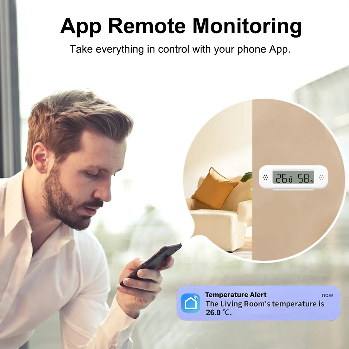 Zecamin Digital Thermometer Hygrometer | WiFi Indoor Temp & Humidity with App Alerts - view 3