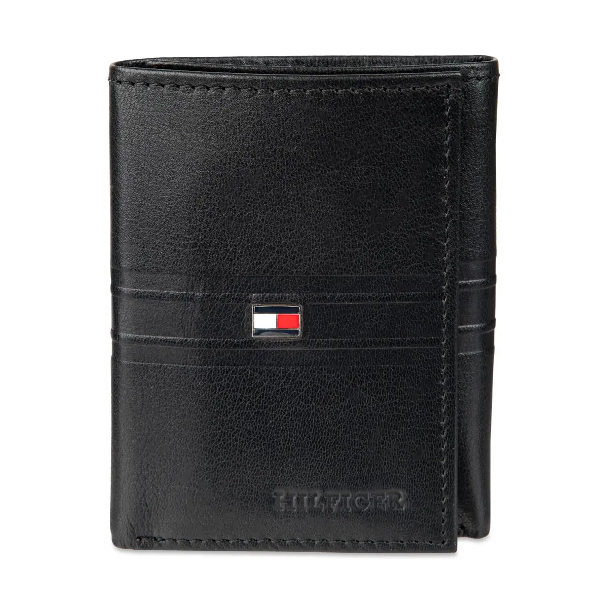 Tommy Hilfiger Stripe Emboss Trifold Wallet Black 8.1cm (3.15in) | RFID Protected Genuine Leather - main product image