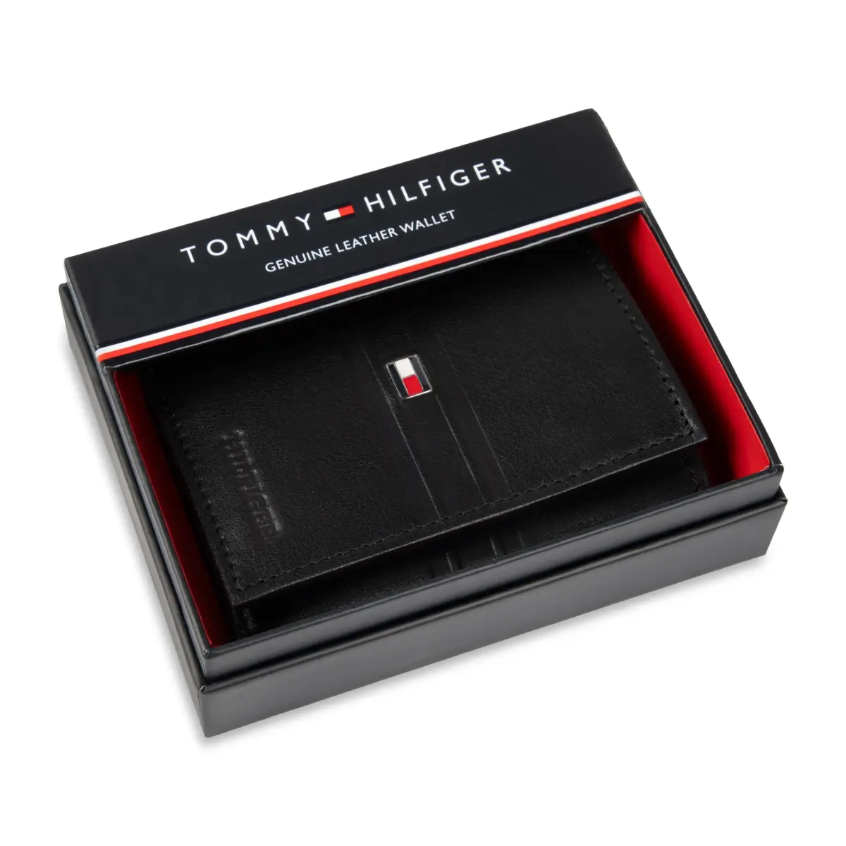 Tommy Hilfiger Stripe Emboss Trifold Wallet Black 8.1cm (3.15in) | RFID Protected Genuine Leather - view 5