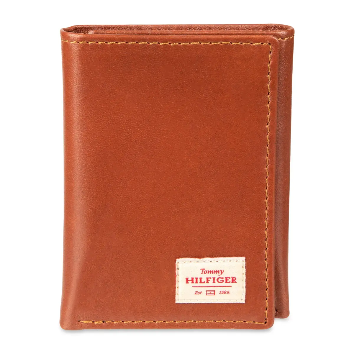 Tommy Hilfiger Men's Patch Logo Trifold Wallet Cognac 8.1cm (3.15in) | RFID Protected Full Grain Leather - main product image