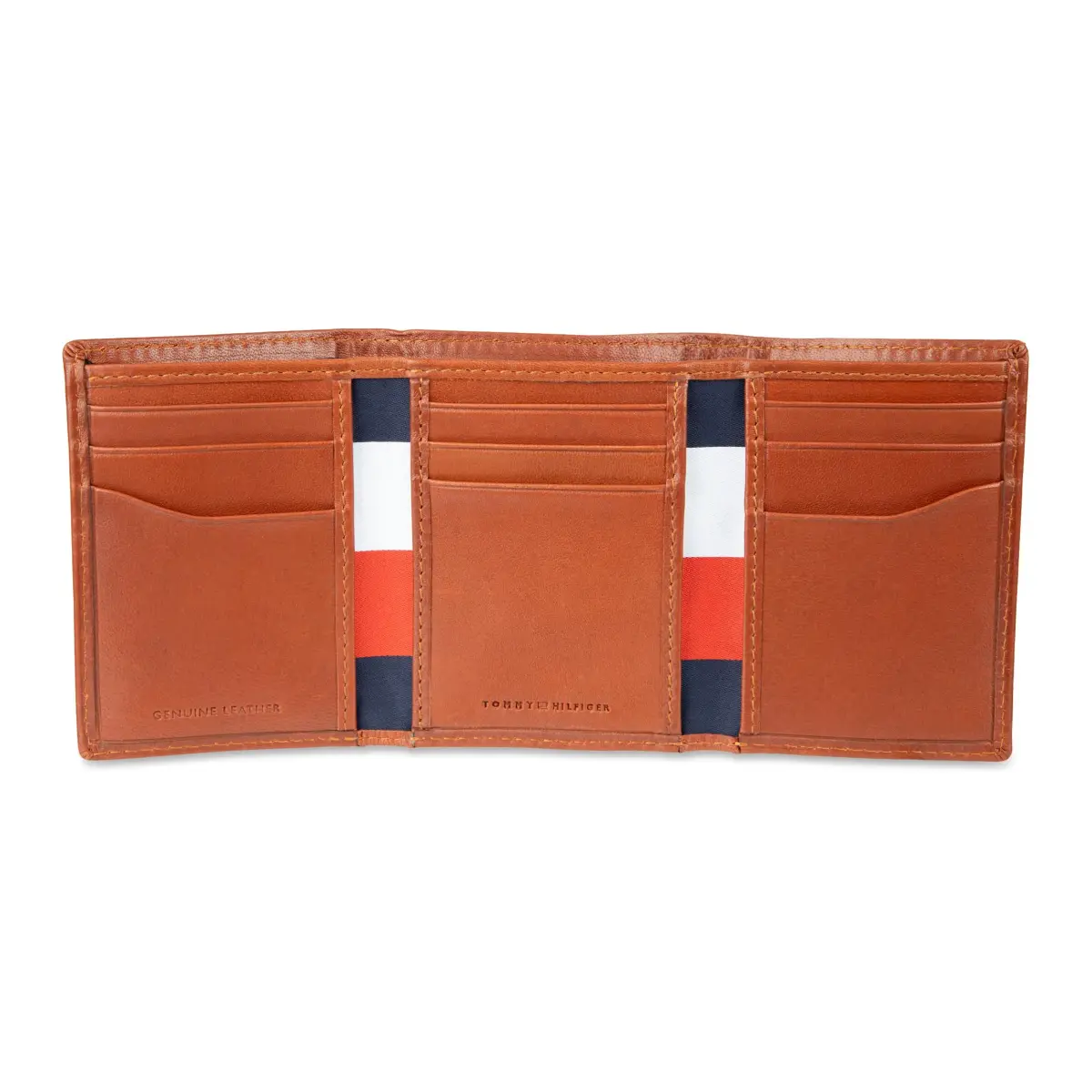 Tommy Hilfiger Men's Patch Logo Trifold Wallet Cognac 8.1cm (3.15in) | RFID Protected Full Grain Leather - view 2