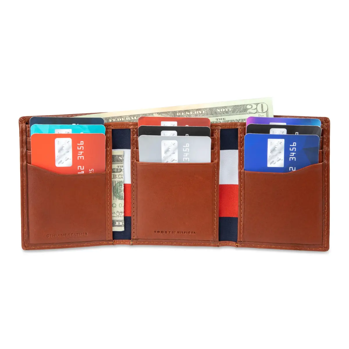 Tommy Hilfiger Men's Patch Logo Trifold Wallet Cognac 8.1cm (3.15in) | RFID Protected Full Grain Leather - view 4