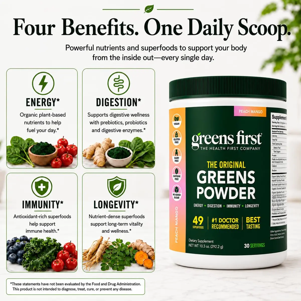 Greens First Original Greens Powder Peach Mango 10.3oz | Trusted Daily Nutrition - view 5
