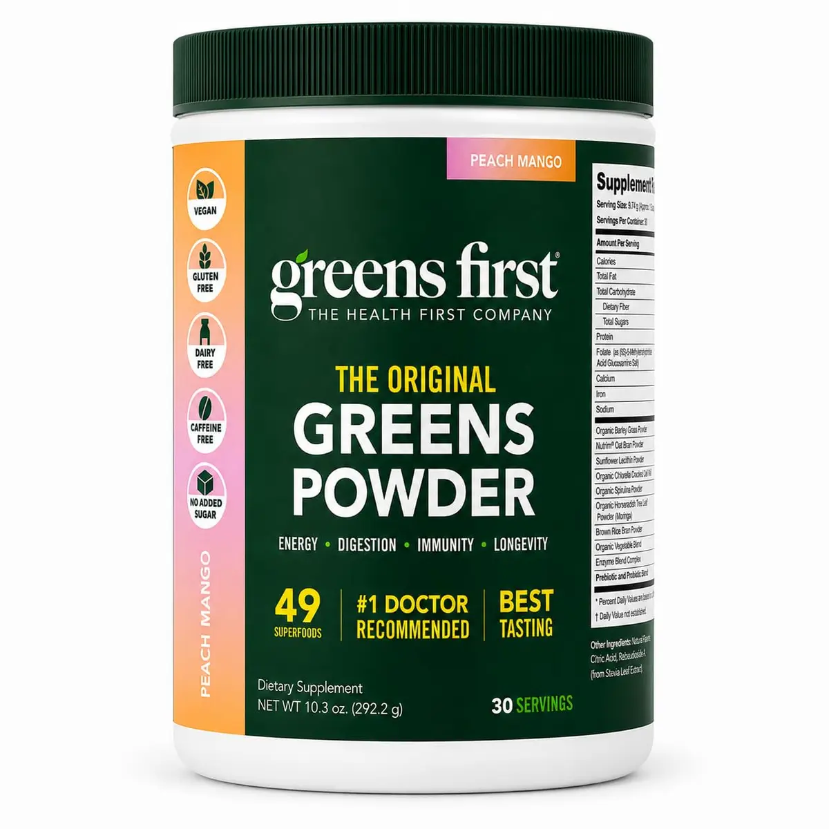 Greens First Original Greens Powder Peach Mango 10.3oz | Trusted Daily Nutrition - main product image