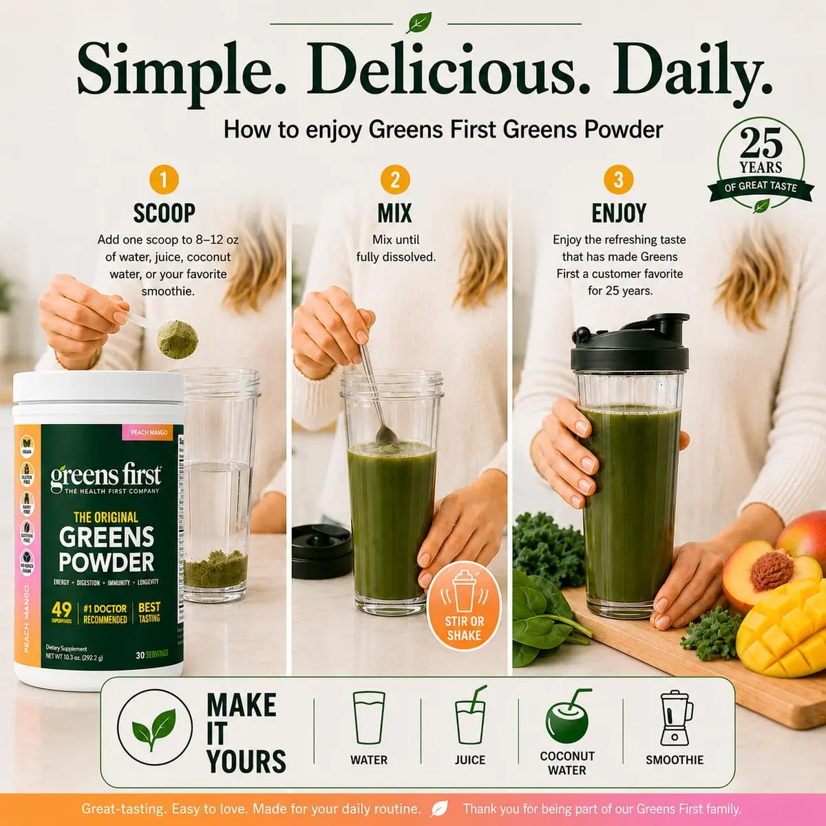 Greens First Original Greens Powder Peach Mango 10.3oz | Trusted Daily Nutrition - view 7