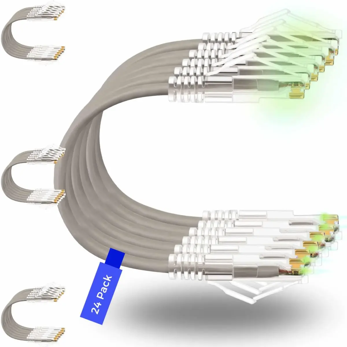 Rapink Cat6a Ethernet Patch Cable 2ft (24 Pack) Slim, 10Gbps 550MHz | Snagless RJ45 Connector, Grey - main product image