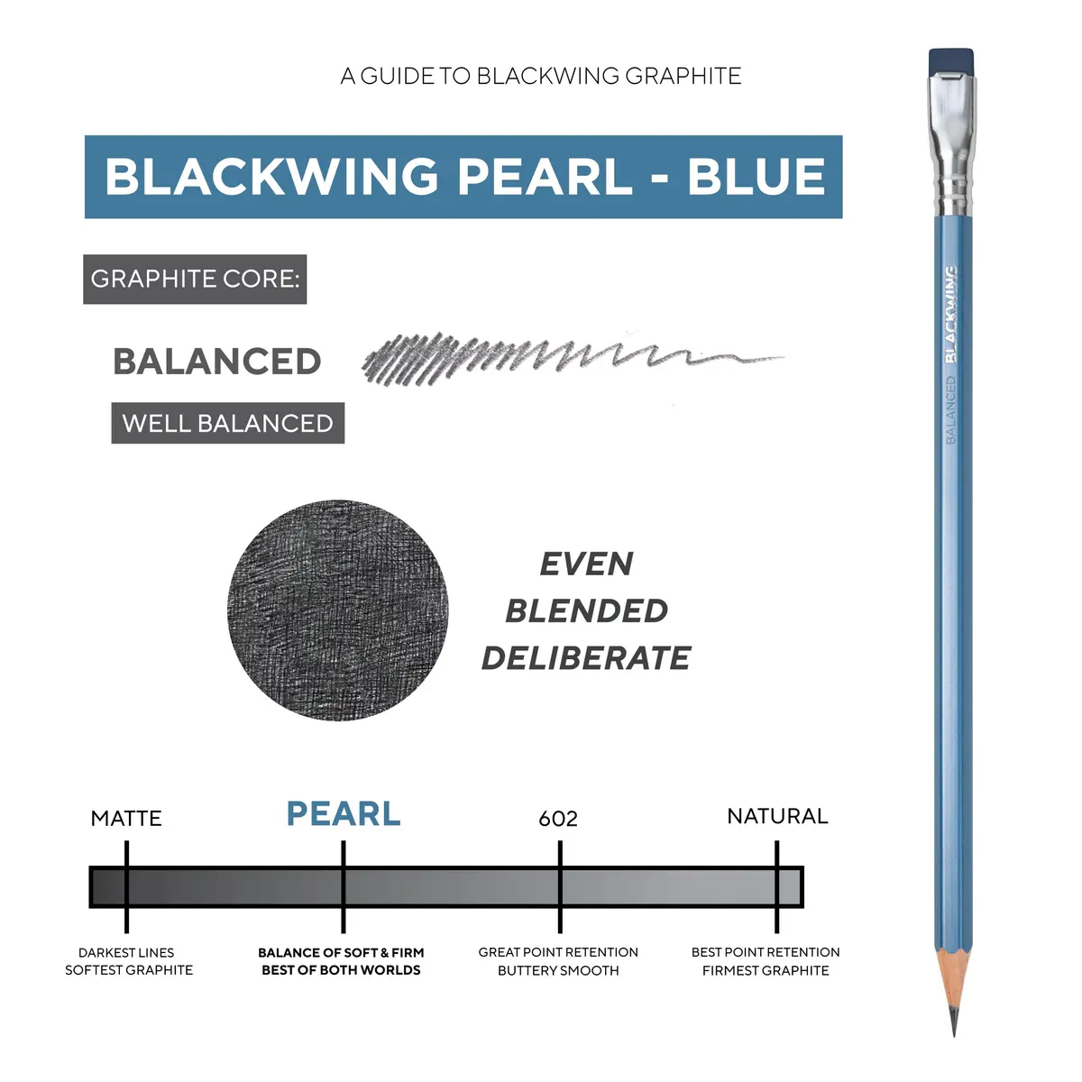Blackwing Pearl Pencils Balanced Japanese Graphite Blue Finish 12 Count | Premium Writing Instrument - view 3