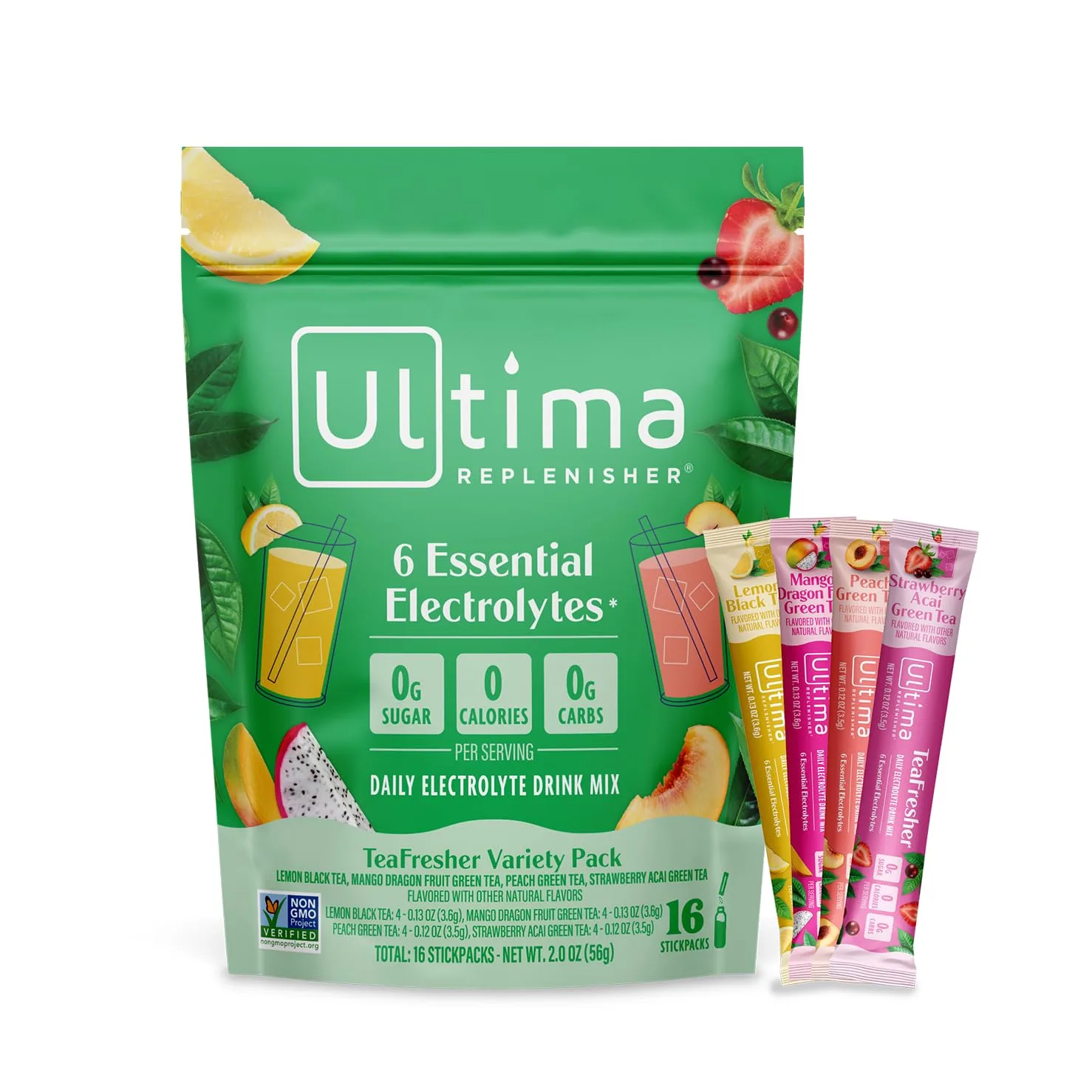 Ultima Replenisher Electrolyte Powder & Instant Tea Drink Mix, TeaFresher Variety, 16 Stickpacks | Sugar Free Hydration with Fruit & Tea Fusions - main product image