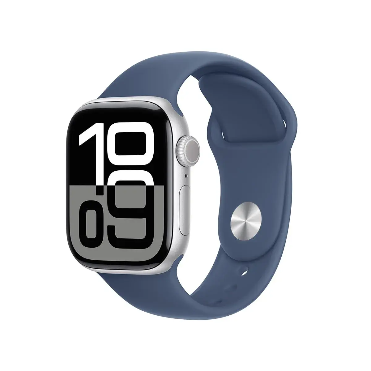 Apple Watch Series 10 [GPS, 42mm] Silver Aluminum Case with Denim Sport Band, M/L (Renewed) | 1.65 inches (42mm) AMOLED Display - main product image