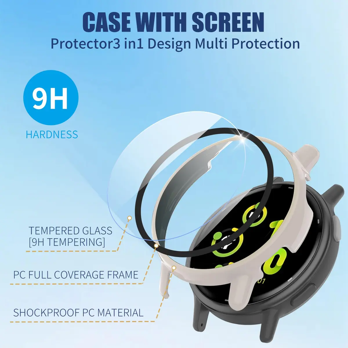Kimiyaki Full Coverage Case with Tempered Glass for Garmin vivoactive 5 | Beige - view 3