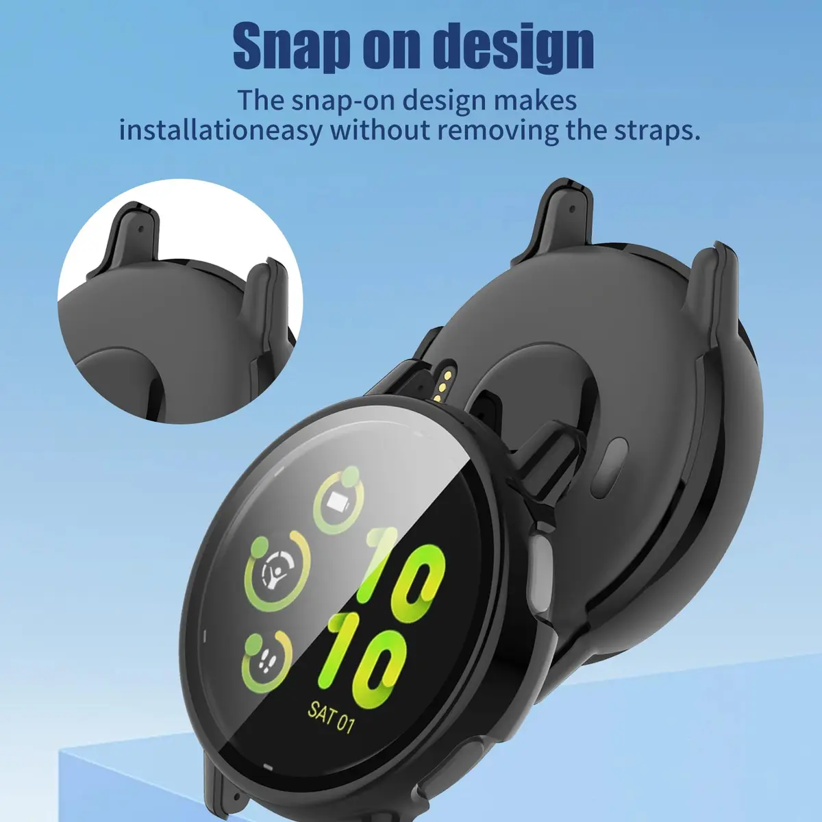 Kimiyaki Black Full Coverage Screen Protector Case for Garmin vivoactive 5 with Tempered Glass Film | 1 Pack - view 6