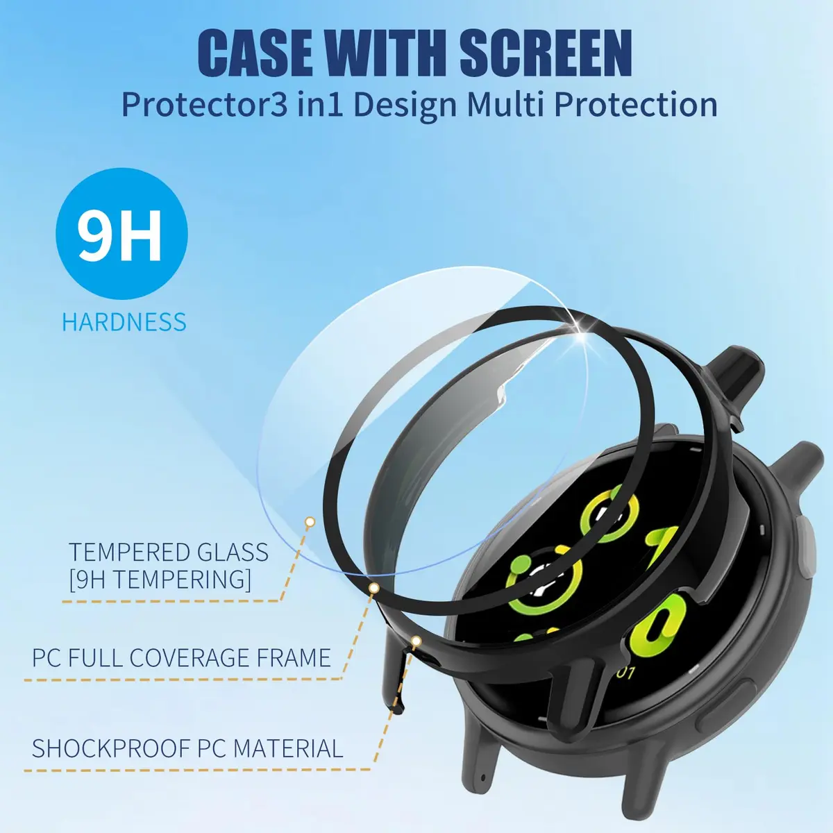 Kimiyaki Black Full Coverage Screen Protector Case for Garmin vivoactive 5 with Tempered Glass Film | 1 Pack - view 3