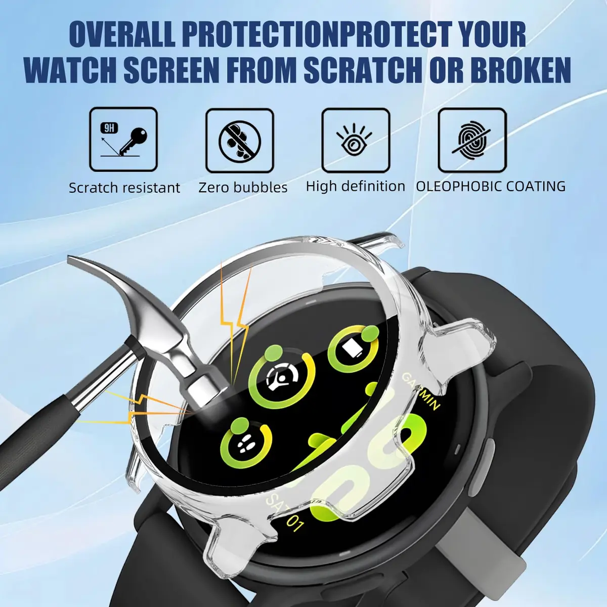 Kimiyaki Full Coverage Screen Protector Case for Garmin vivoactive 5 with Tempered Glass Film | Clear - view 5