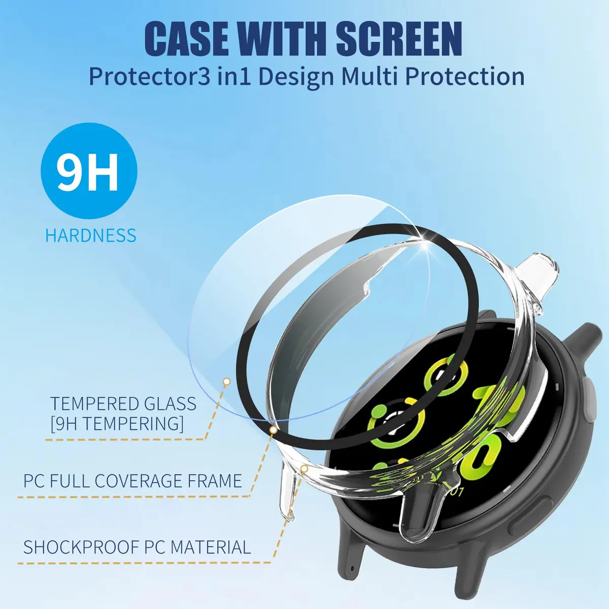 Kimiyaki Full Coverage Screen Protector Case for Garmin vivoactive 5 with Tempered Glass Film | Clear - view 3