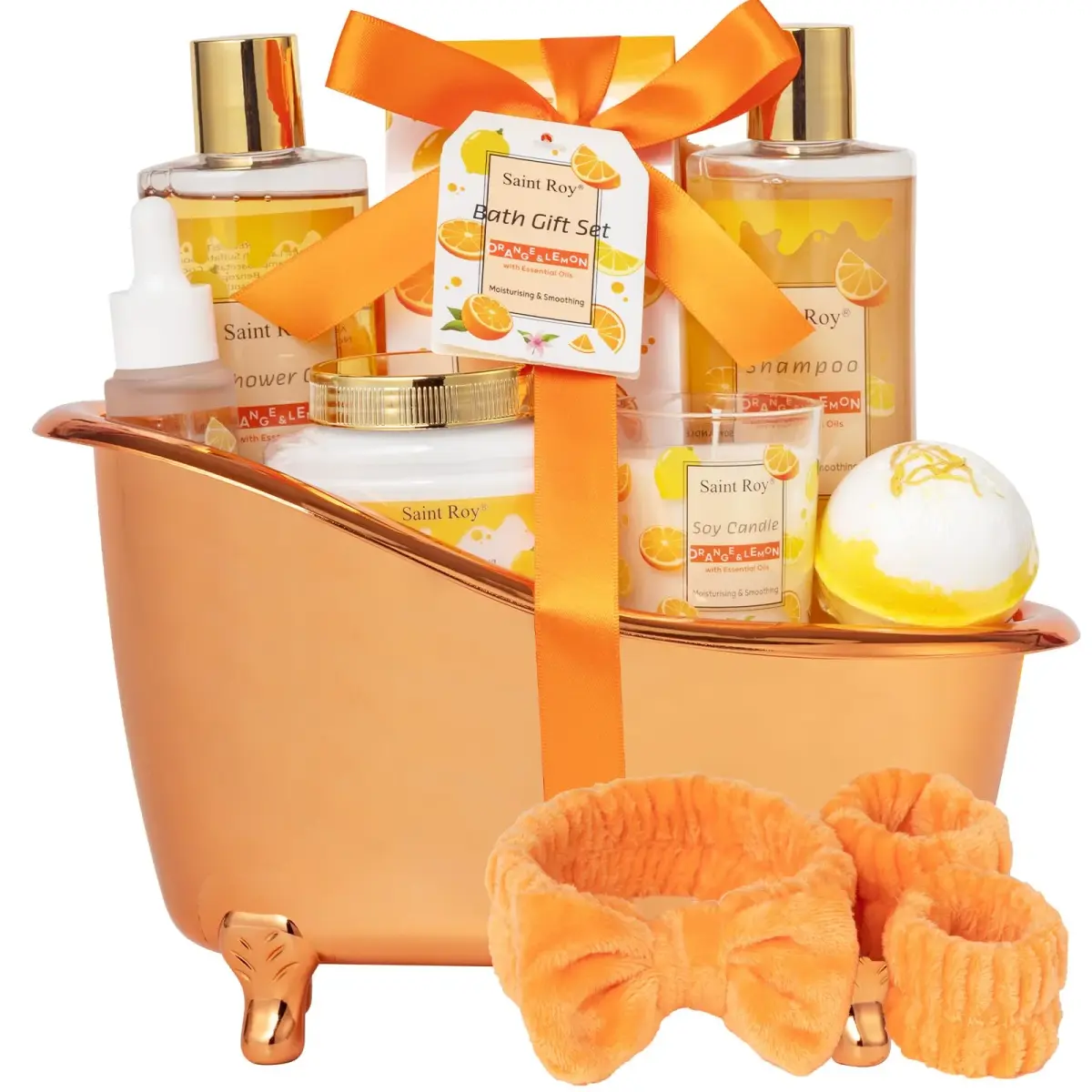Saint Roy Orange Spa Gift Set for Women | 11-Piece Bath & Body Care Set with Reusable Bathtub - main product image