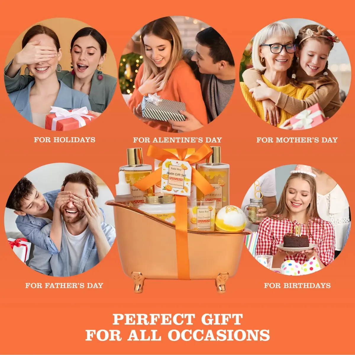 Saint Roy Orange Spa Gift Set for Women | 11-Piece Bath & Body Care Set with Reusable Bathtub - view 5