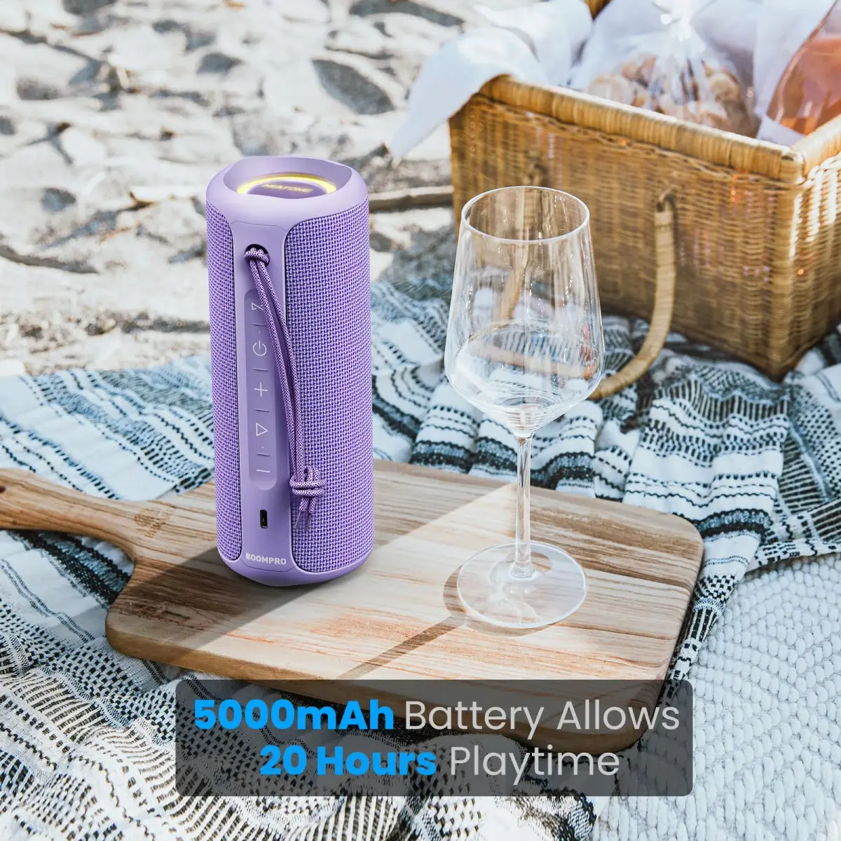 MIATONE Boompro Bluetooth Speaker 36W Stereo Sound, 7.4"H x 3.07"D x 3.07"W | Purple, IPX7 Waterproof - view 3