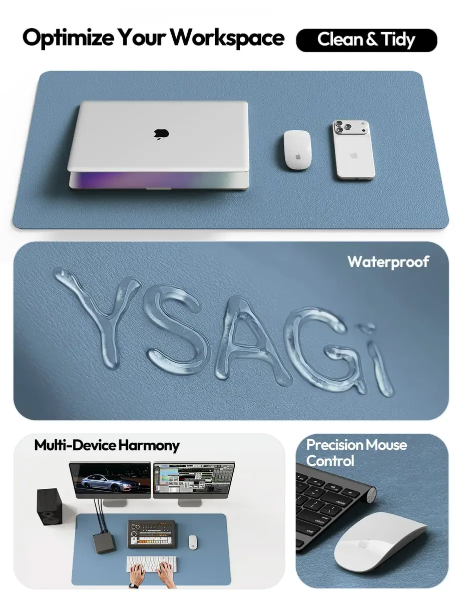 YSAGi Leather Desk Pad Protector 119cm x 43cm (47" x 17") | Protects Desks, Doubles as Large Mouse Pad - view 8