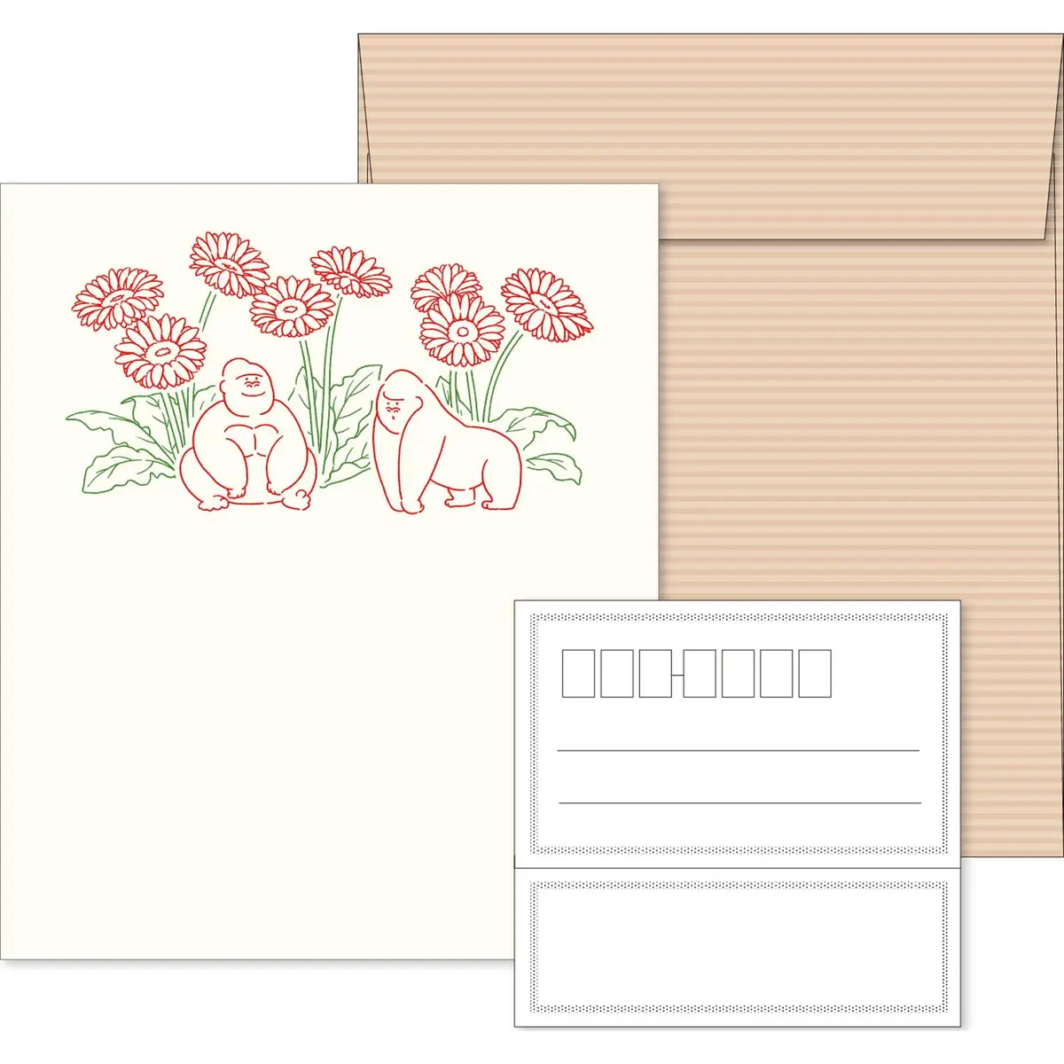 エルコミューン LTS-107 Petit et Grand Gorilla Letter Set | Unique Typography Texture, 6 Sheets & Envelopes, 5.0 x 5.6 inches - main product image