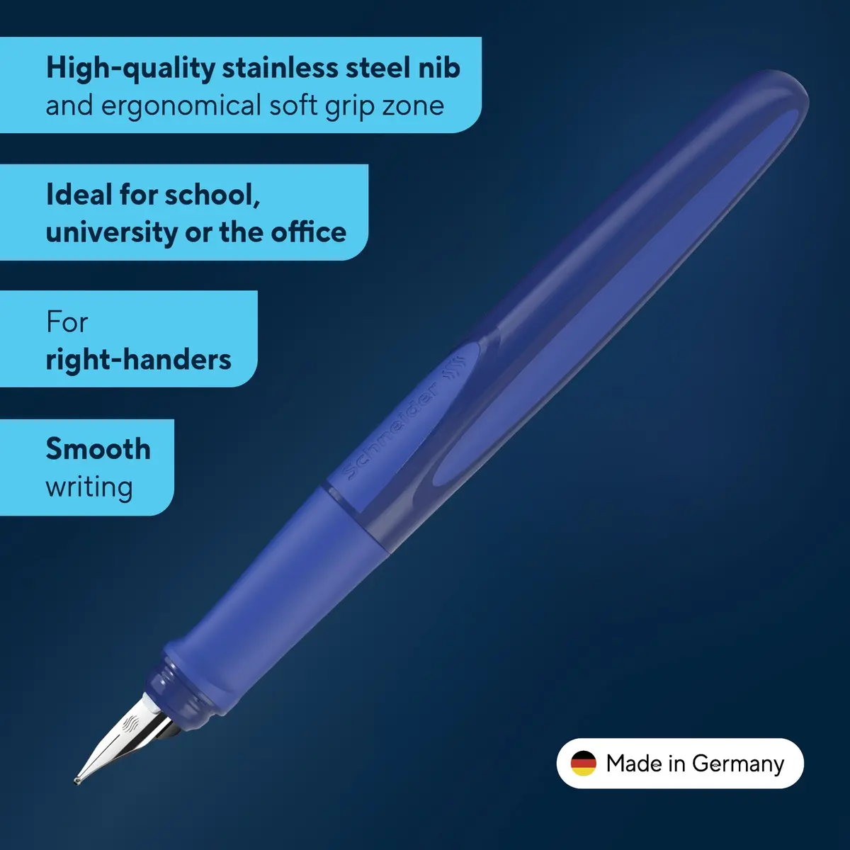 Schneider Ray Fountain Pen Space Blue M+ Nib | German Engineering for Right-Handed Writers - view 2