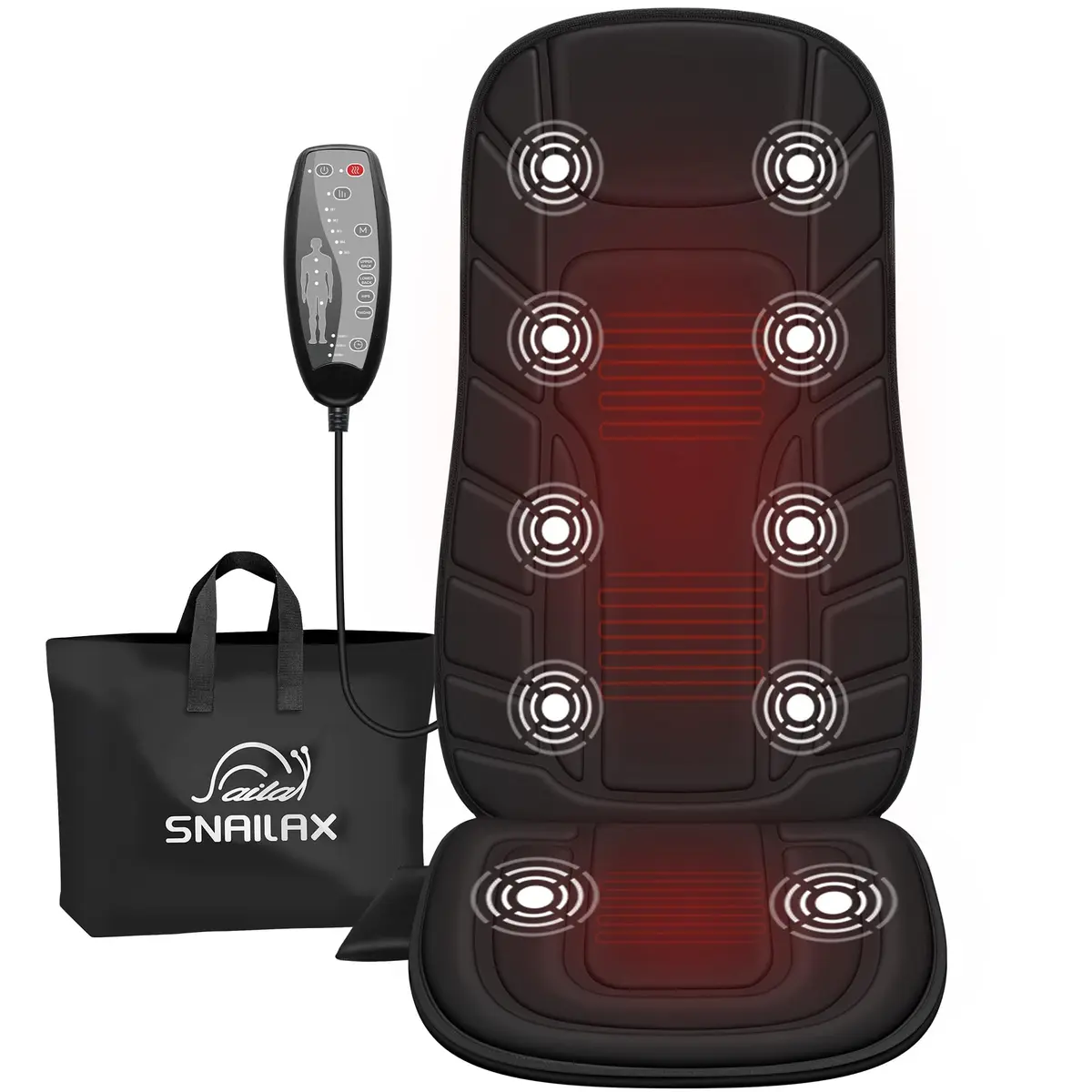 Snailax Vibration Back Massage Seat Cushion with Heat, Office Chair Pad 1.7 kg (3.75 lb) | 10-Motor, 5 Modes, 3 Intensities, 2 Heat Settings - main product image