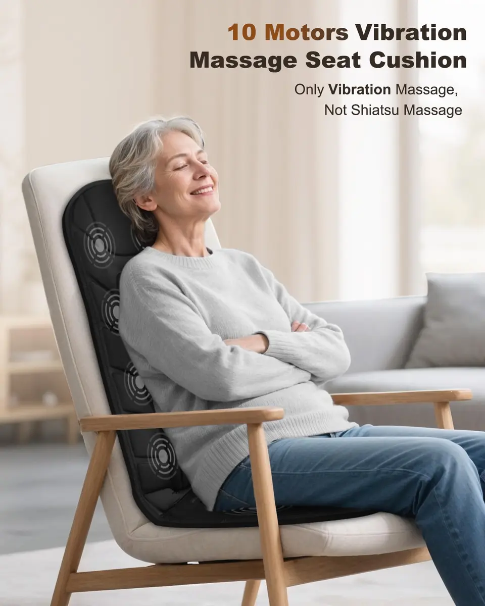Snailax Vibration Back Massage Seat Cushion with Heat, Office Chair Pad 1.7 kg (3.75 lb) | 10-Motor, 5 Modes, 3 Intensities, 2 Heat Settings - view 2