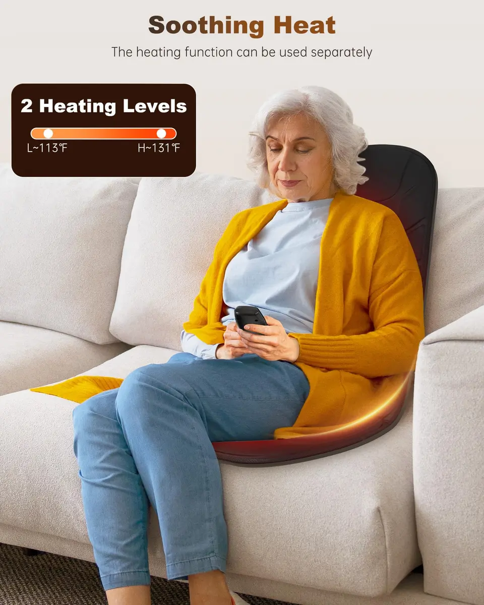 Snailax Vibration Back Massage Seat Cushion with Heat, Office Chair Pad 1.7 kg (3.75 lb) | 10-Motor, 5 Modes, 3 Intensities, 2 Heat Settings - view 3