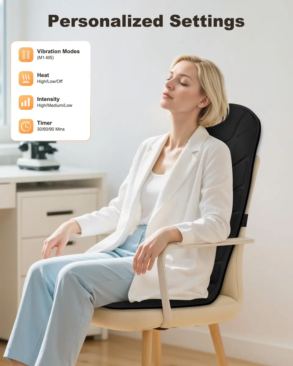 Snailax Vibration Back Massage Seat Cushion with Heat, Office Chair Pad 1.7 kg (3.75 lb) | 10-Motor, 5 Modes, 3 Intensities, 2 Heat Settings - view 4