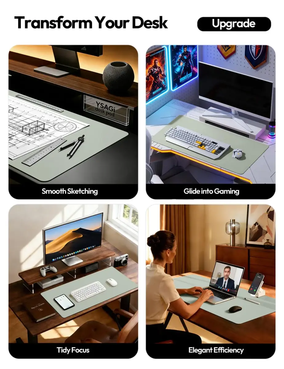 YSAGi Grayish Green Desk Pad Protector Large Mouse Pad (47" x 17") | Protects Desk Surface - main product image