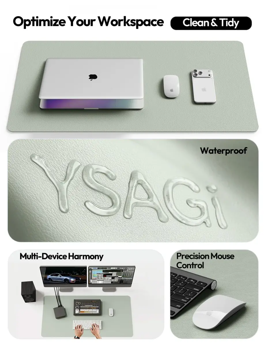 YSAGi Grayish Green Desk Pad Protector Large Mouse Pad (47" x 17") | Protects Desk Surface - view 7