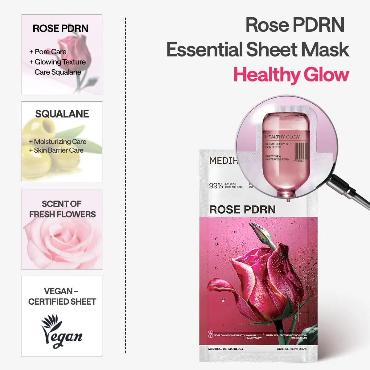 MEDIHEAL Rose PDRN Essential Face Sheet Mask 10ea | Korean Skincare for Healthy Glow - view 4