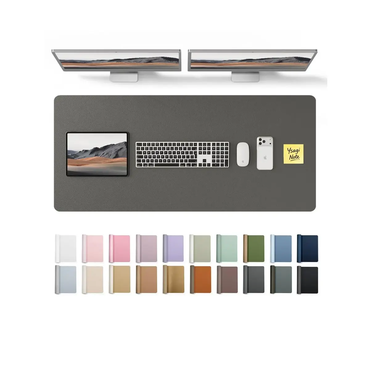 YSAGi Leather Desk Pad Protector Dark Grey 120cm (47") x 43cm (17") | Large Non-Slip Mouse Mat for Office & Home - main product image