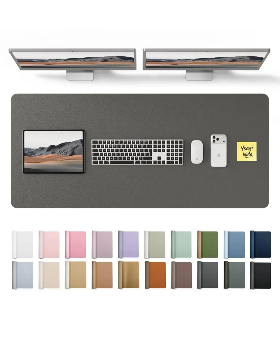 YSAGi Leather Desk Pad Protector Dark Grey 120cm (47") x 43cm (17") | Large Non-Slip Mouse Mat for Office & Home - main product image