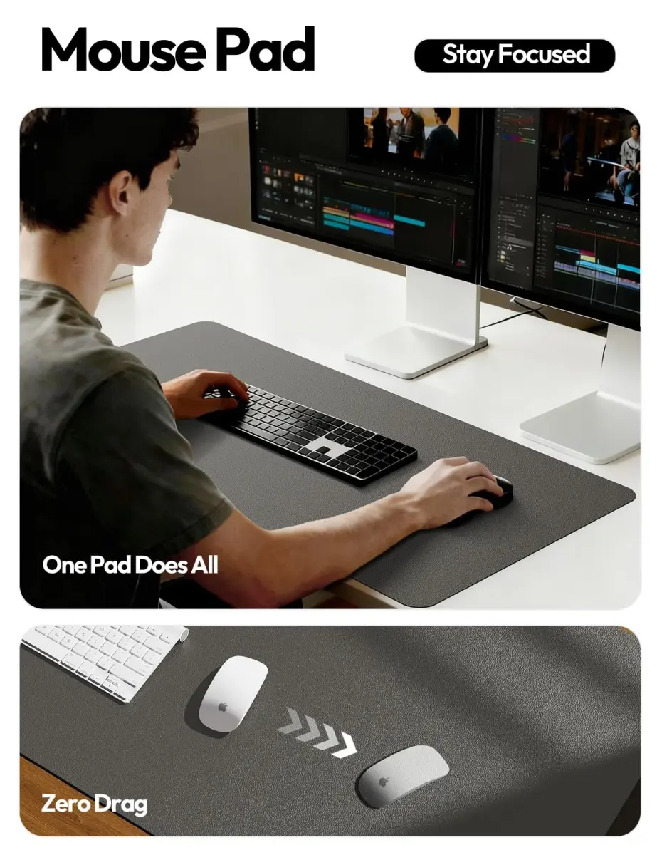 YSAGi Leather Desk Pad Protector Dark Grey 120cm (47") x 43cm (17") | Large Non-Slip Mouse Mat for Office & Home - view 4