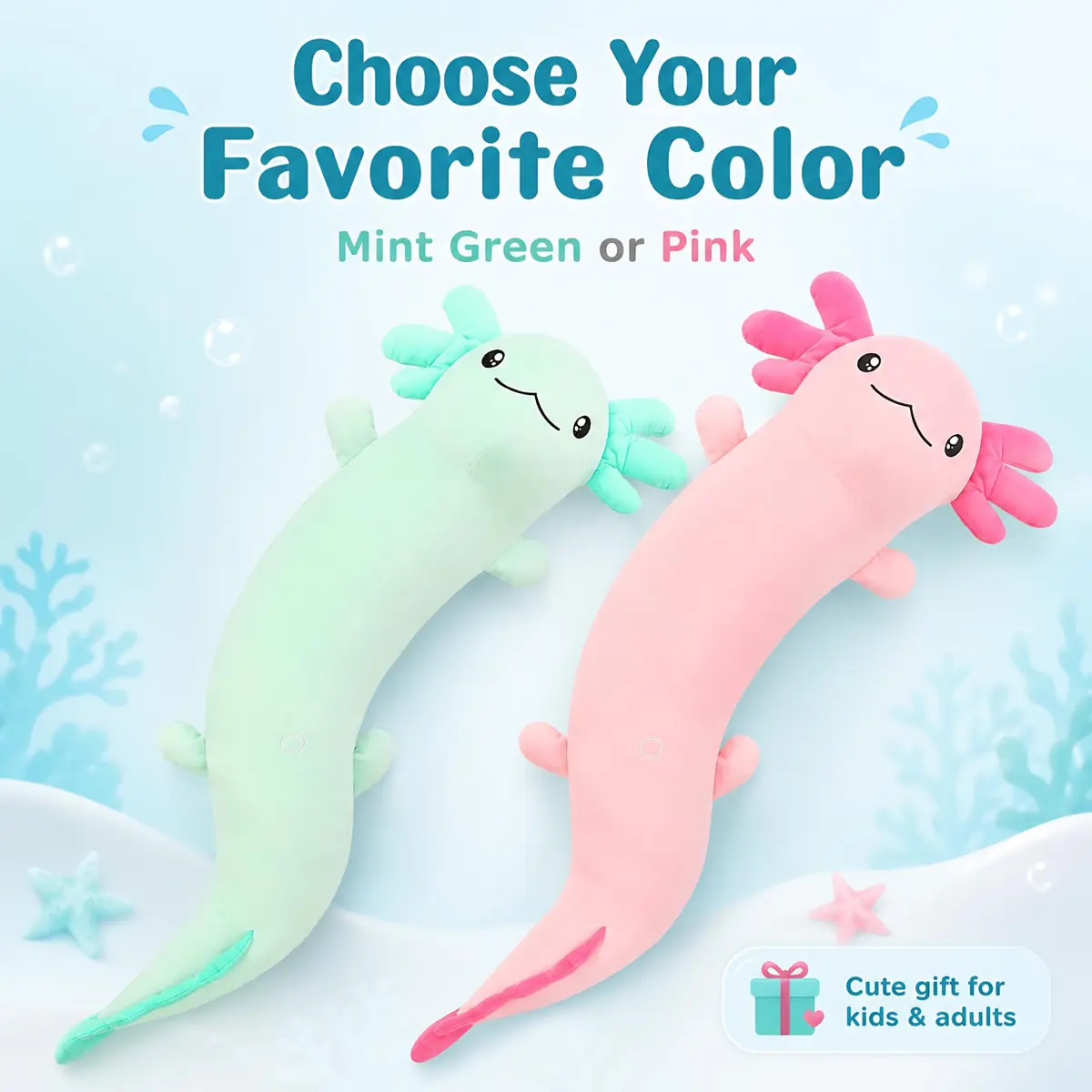 Tezituor Axolotl Plush Body Pillow 48 inch | Glow-in-Dark, Allergy-Free, Cute for Kids & Teens - view 5