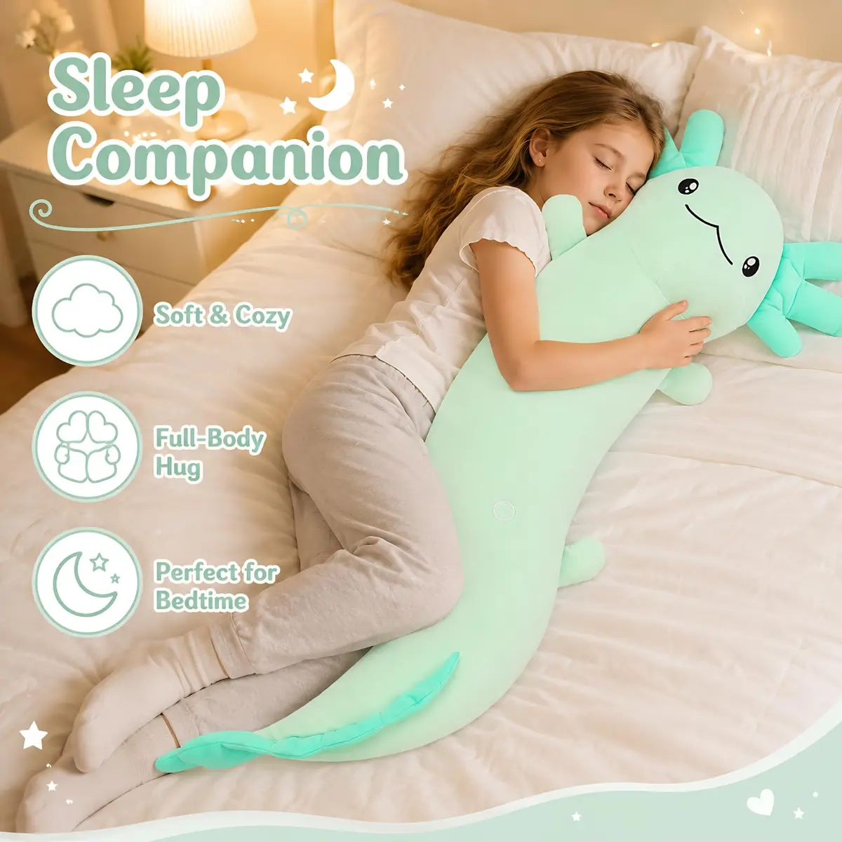 Tezituor Axolotl Plush Body Pillow 48 inch | Glow-in-Dark, Allergy-Free, Cute for Kids & Teens - view 6