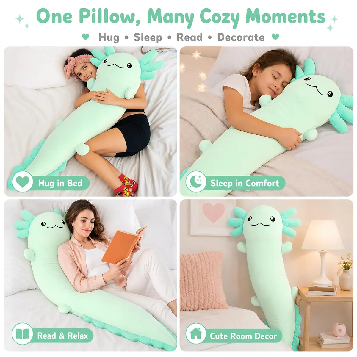 Tezituor Axolotl Plush Body Pillow 48 inch | Glow-in-Dark, Allergy-Free, Cute for Kids & Teens - view 2
